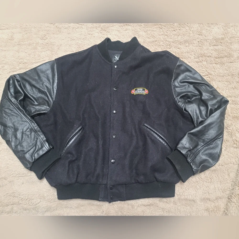Jose Cuervo Varsity Vintage Black Leather Sleeve Jacket, Made In USA - Picture 3 of 8